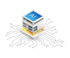 Flat isometric 3d illustration technology server artificial intelligence chip concept vector