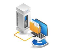 Flat isometric 3d illustration server computer data security concept vector