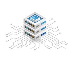 concepto de datos de servidor de nube de inteligencia artificial de red de pulpo de ilustración 3d isométrica plana vector