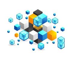 Flat isometric 3d illustration blockchain technology concept abstract background vector