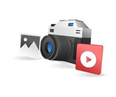 Flat isometric 3d illustration of photo and video camera concept vector