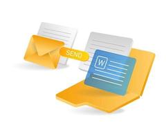 Flat isometric 3d illustration of the concept of sending data to a folder vector