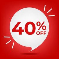 40 off. Banner with forty percent discount. White bubble on a red background vector. vector