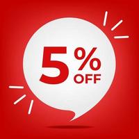 5 off. Banner with five percent discount. White bubble on a red background vector. vector