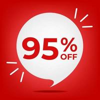 95 off. Banner with ninety-five percent discount. White bubble on a red background vector. vector