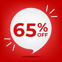 65 off. Banner with sixty-five percent discount. White bubble on a red background vector. vector