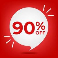 90 off. Banner with ninety percent discount. White bubble on a red background vector. vector