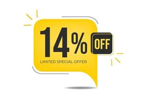 14 off limited special offer. Banner with fourteen percent discount on a yellow square balloon. vector