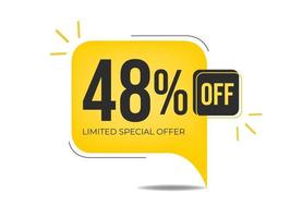 48 off limited special offer. Banner with forty-eight percent discount on a yellow square balloon. vector