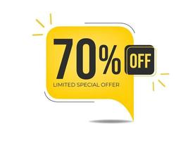 70 off limited special offer. Banner with seventy percent discount on a yellow balloon. vector