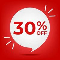 30 off. Banner with thirty percent discount. White bubble on a red background vector. vector