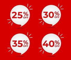 25 off, 30 off, 35 off and 40 off. Set of tag discounts. Banner with four red bubble balloons with special offers vector. vector