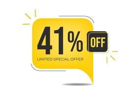 41 off limited special offer. Banner with forty-one percent discount on a yellow square balloon. vector