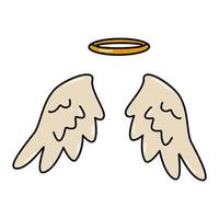 Angel wings and halo. Vector cartoon illustration.