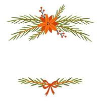 Christmas tree branches and New Year decorations. Vector hand drawn illustration frame and border.