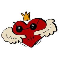 corazón de san valentín con corona. ilustración vectorial dibujada a mano. vector