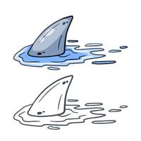 Shark fin. Predatory fish under water with waves. Drawing for print with dangerous marine animal. Flat cartoon illustration vector