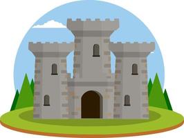 Castle with towers and walls. Defense construction. Medieval European architecture. Home of knight and king. Protection and security. Flat Icon for app and game vector