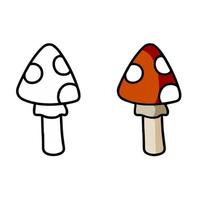 Poisonous mushroom. Fly agaric with red cap. Outline cartoon illustration vector