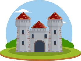Castle with towers and walls. Defense construction. Medieval European architecture. Home of knight and king. Protection and security. Flat Icon for app and game vector