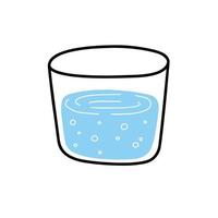 Glass of water. Blue liquid cup. Refreshing drink. Doodle outline cartoon. Trendy modern illustration vector