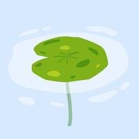 Water lily in pond. River plant. Green leaves on water. Nature of swamp, scenery of lake. Flat cartoon vector