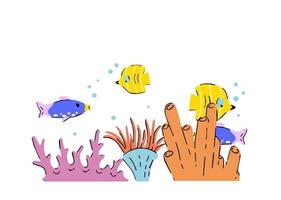 Corals on reef. Underwater plants. Exotic tropical undersea. Flat cartoon illustration vector