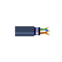 Internet cable. Flexible coaxial cord with copper core in colored braid. Electronic component of computer. vector