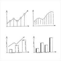 gráfico de crecimiento empresarial y columnas. analítica y análisis de datos. gráfico de garabatos. esquema boceto ilustración de dibujos animados vector