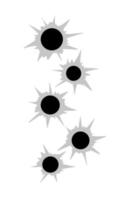 Bullet holes. Torn of gunshot hitting the wall. Template of shooting. Flat illustration isolated on white vector