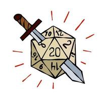 Cartoon dice for fantasy dnd and rpg Board game. Outline cartoon vector