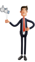 3D illustration. Handsome Office Worker Cartoon 3D Character. Stand up straight and smile broadly. Office worker holding two thumbs up sign. 3D Cartoon Character png