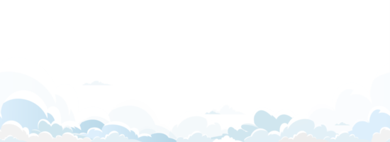 bleu ciel avec motif harmonieux de nuage. illustration dessin animé horizontal cloudscape texture harmonieuse avec ciel clair, répéter le ciel naturel pour le fond du printemps, large bannière sans fin nuageux en été ensoleillé png