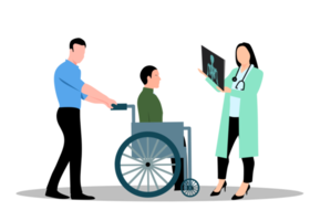 Patient on wheelchair visiting doctor png