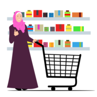 femme musulmane faisant ses courses à l'épicerie png