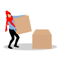 Woman carrying boxes png