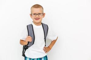 White T-shirt on a cute boy, isolated on white background photo