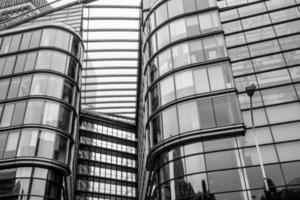 Patterns in steel and glass and black and white photo
