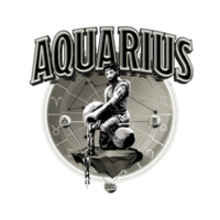 Aquarius, Acuario. Astrology. zodiac. Horoscope symbol in circle. Illustration with relief engraving technique. png
