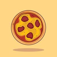 Fresh pizza , cheese,sausage, onion, basil. Traditional italian fast food. Top view meal vector