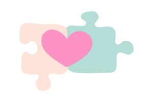 Puzzle details and heart. Valentines Day Card. vector illustration