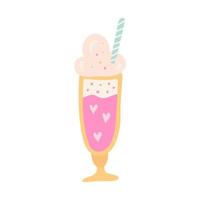 Hand-drawn cute cocktail glass. Valentines Day Card. Vector illustration