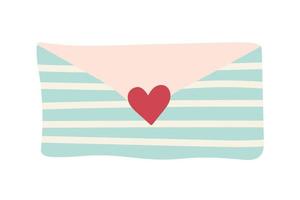 Striped sealed envelope with heart. Valentines Day Card. Vector illustration