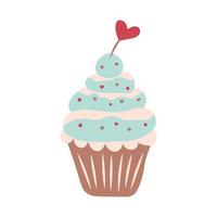 Cute muffin decorated with a heart. Valentines Day Card. Vector illustration