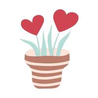 Pot with flowers in the shape of a heart. Valentines Day Card. Vector illustration