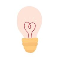 Incandescent lamp with heart inside. Valentines Day Card. Vector illustration