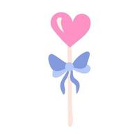 Lollipop in the shape of a heart on a stick with a bow. Valentines Day Card. Vector illustration