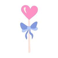 Lollipop in the shape of a heart on a stick with a bow. Valentines Day Card. Vector illustration