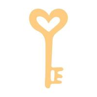 Golden key in the shape of a heart. Valentines Day Card. Vector illustration