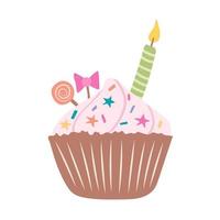 decorar pastel de cumpleaños con velas encendidas. tarjeta de feliz cumpleaños. ilustración vectorial